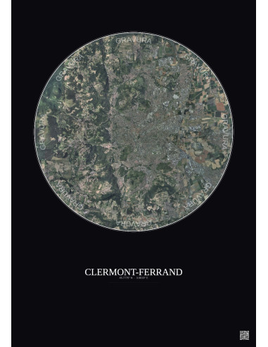 Affiche Clermont Ferrand – Poster vue satellite 10km Couleur | Gravura – Fond foncé