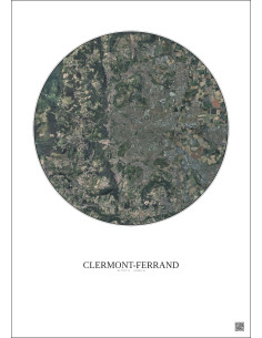 Affiche Clermont Ferrand – Poster vue satellite 10km Couleur | Gravura – Fond clair