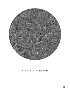 Affiche Clermont Ferrand – Poster vue satellite 2.5km N&B | Gravura – Fond clair