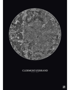 Affiche Clermont Ferrand – Poster vue satellite 5km N&B | Gravura – Fond foncé