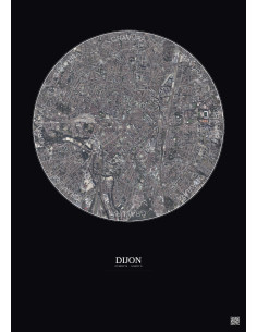 Affiche Dijon – Poster vue satellite 2.5km Couleur | Gravura – Fond foncé