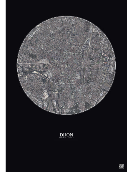 Affiche Dijon – Poster vue satellite 2.5km Couleur | Gravura – Fond foncé