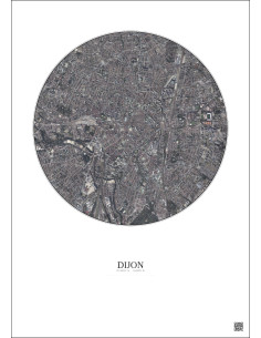 Affiche Dijon – Poster vue satellite 2.5km Couleur | Gravura – Fond clair