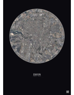 Affiche Dijon – Poster vue satellite 5km Couleur | Gravura – Fond foncé