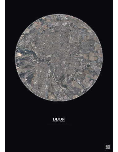 Dijon Satellite View Poster 5km Color | Gravura – Dark background