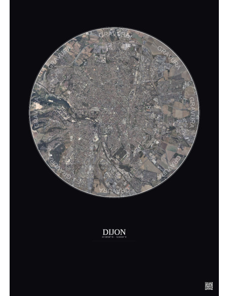 Dijon Satellite View Poster 5km Color | Gravura – Dark background