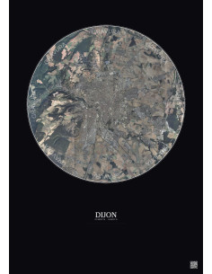 Affiche Dijon – Poster vue satellite 10km Couleur | Gravura – Fond foncé