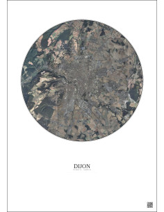 Affiche Dijon – Poster vue satellite 10km Couleur | Gravura – Fond clair