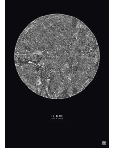 Affiche Dijon – Poster vue satellite 2.5km N&B | Gravura – Fond foncé