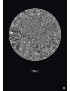 Affiche Dijon – Poster vue satellite 5km N&B | Gravura – Fond foncé