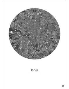 Affiche Dijon – Poster vue satellite 5km N&B | Gravura – Fond clair