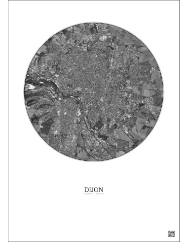 Affiche Dijon – Poster vue satellite 5km N&B | Gravura – Fond clair