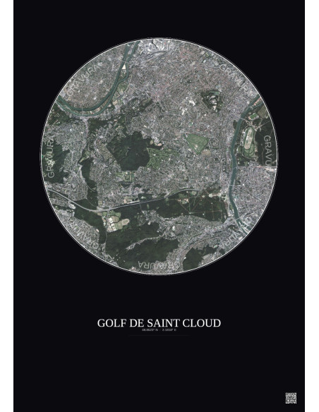 Affiche Golf De Saint Cloud – Poster vue satellite 5km Couleur | Gravura – Fond foncé