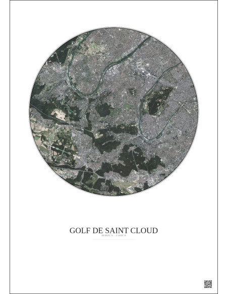 Affiche Golf De Saint Cloud – Poster vue satellite 10km Couleur | Gravura – Fond clair