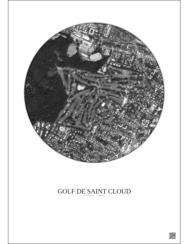 Affiche Golf De Saint Cloud – Poster vue satellite 1km N&B | Gravura – Fond clair