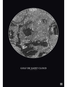 Affiche Golf De Saint Cloud – Poster vue satellite 5km N&B | Gravura – Fond foncé