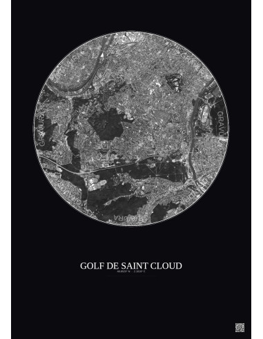 Affiche Golf De Saint Cloud – Poster vue satellite 5km N&B | Gravura – Fond foncé