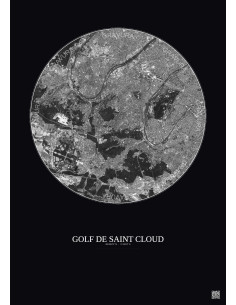 Affiche Golf De Saint Cloud – Poster vue satellite 10km N&B | Gravura – Fond foncé