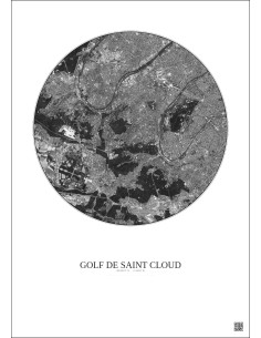 Affiche Golf De Saint Cloud – Poster vue satellite 10km N&B | Gravura – Fond clair