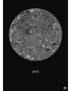 Affiche Lille – Poster vue satellite 5km Couleur | Gravura – Fond foncé