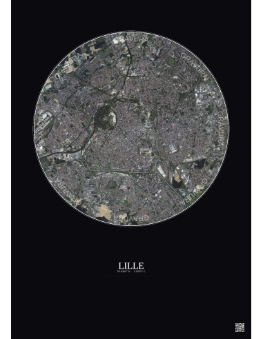 Affiche Lille – Poster vue satellite 5km Couleur | Gravura – Fond foncé
