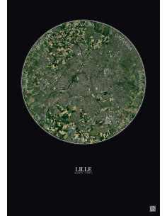 Affiche Lille – Poster vue satellite 10km Couleur | Gravura – Fond foncé