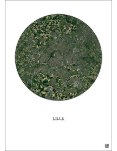 Affiche Lille – Poster vue satellite 10km Couleur | Gravura – Fond clair