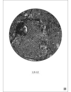 Affiche Lille – Poster vue satellite 2.5km N&B | Gravura – Fond clair