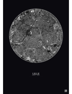 Affiche Lille – Poster vue satellite 5km N&B | Gravura – Fond foncé