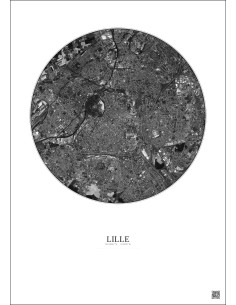 Affiche Lille – Poster vue satellite 5km N&B | Gravura – Fond clair