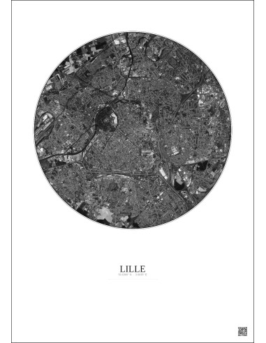 Affiche Lille – Poster vue satellite 5km N&B | Gravura – Fond clair