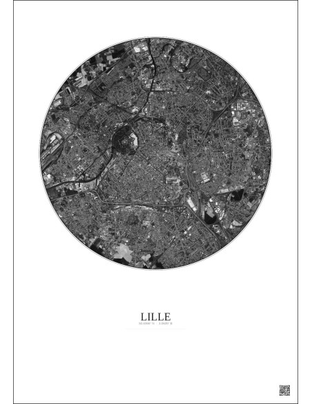 Affiche Lille – Poster vue satellite 5km N&B | Gravura – Fond clair