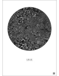 Affiche Lille – Poster vue satellite 10km N&B | Gravura – Fond clair