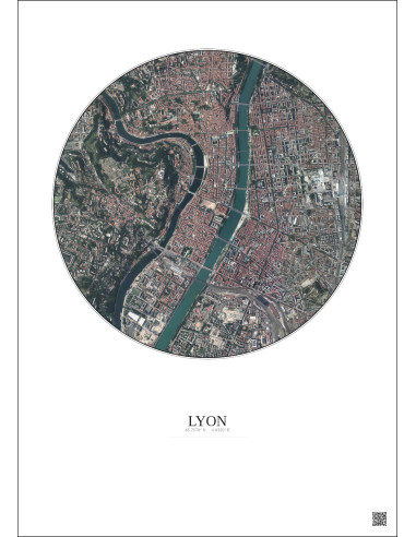 Lyon Satellite View Poster 2.5km Color | Gravura – Light background