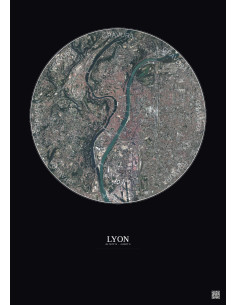 Affiche Lyon – Poster vue satellite 5km Couleur | Gravura – Fond foncé