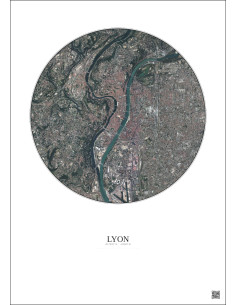 Affiche Lyon – Poster vue satellite 5km Couleur | Gravura – Fond clair