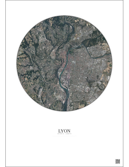 Lyon Satellite View Poster 10km Color | Gravura – Light background