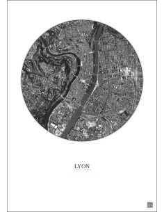 Affiche Lyon – Poster vue satellite 2.5km N&B | Gravura – Fond clair