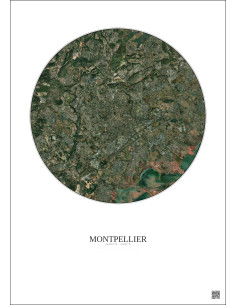 Affiche Montpellier – Poster vue satellite 10km Couleur | Gravura – Fond clair