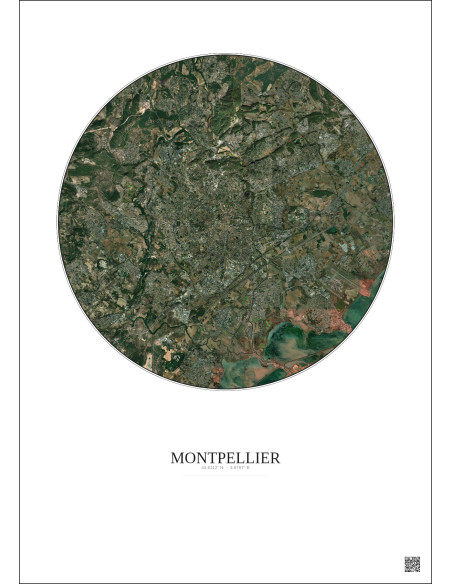 Montpellier Satellite View Poster 10km Color | Gravura – Light background