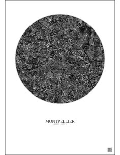 Affiche Montpellier – Poster vue satellite 2.5km N&B | Gravura – Fond clair