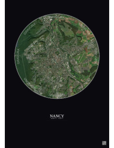 Affiche Nancy – Poster vue satellite 6km Couleur | Gravura – Fond foncé