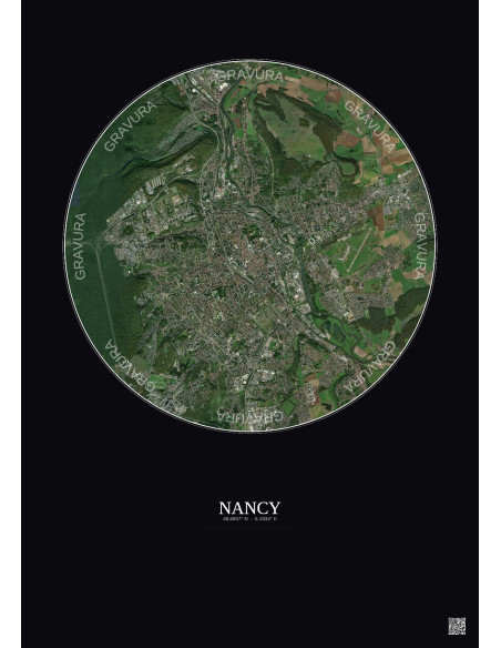 Affiche Nancy – Poster vue satellite 6km Couleur | Gravura – Fond foncé