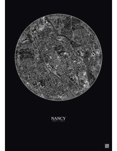 Affiche Nancy – Poster vue satellite 2.5km N&B | Gravura – Fond foncé