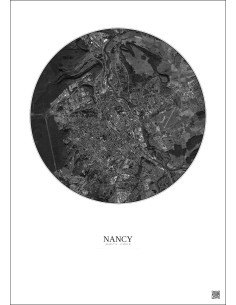 Affiche Nancy – Poster vue satellite 6km N&B | Gravura – Fond clair