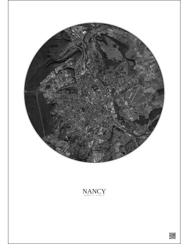 Affiche Nancy – Poster vue satellite 6km N&B | Gravura – Fond clair