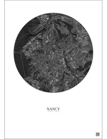 Affiche Nancy – Poster vue satellite 6km N&B | Gravura – Fond clair