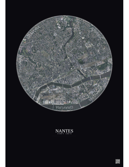 Affiche Nantes – Poster vue satellite 2.5km Couleur | Gravura – Fond foncé