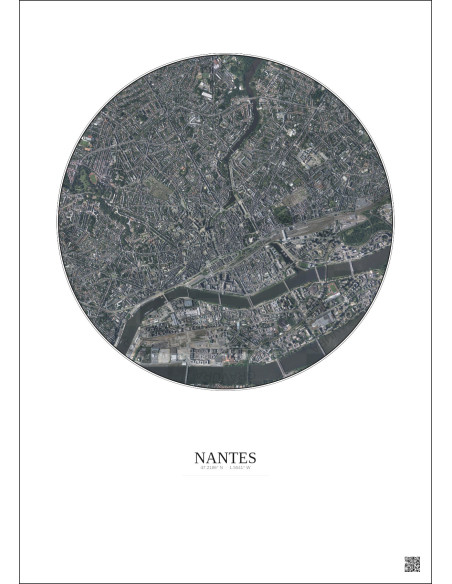 Affiche Nantes – Poster vue satellite 2.5km Couleur | Gravura – Fond clair