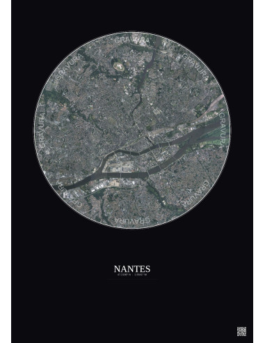Nantes Satellite View Poster 5km Color | Gravura – Dark background
